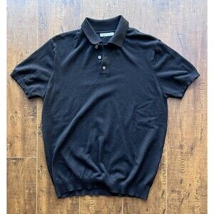 Zara Knit Polo Shirt Men’s Medium Black Short Sleeve Button Up Casual Top